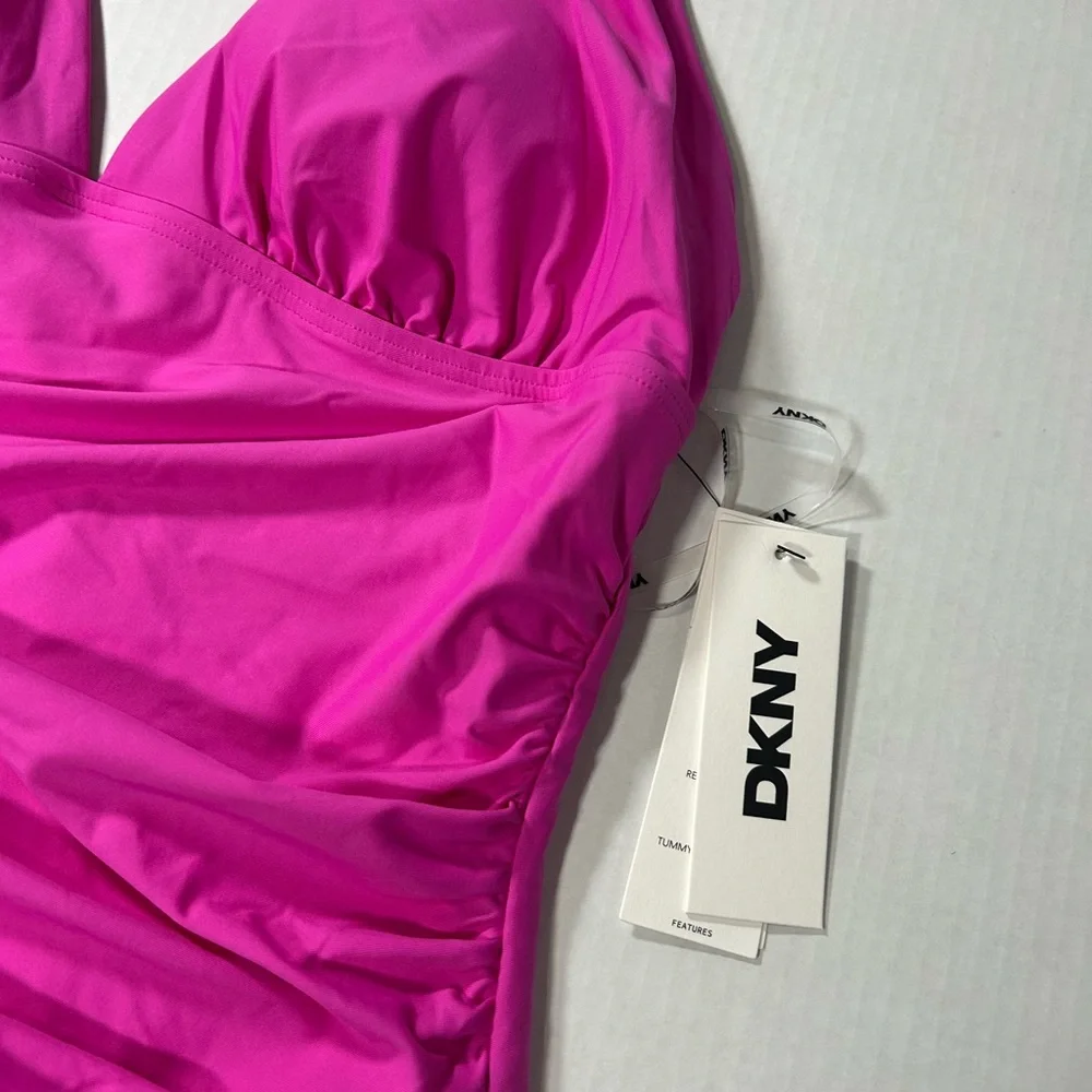 DKNY Women's Swimsuit Plunge V neck Hot Pink NEW - Picture 3 of 5
